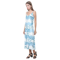 Women's V-Neck Sleeveless Dress Blue Sea Shells - Perinterest