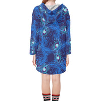 Women V-neck Hoodie Blue Peacock Feather - Perinterest